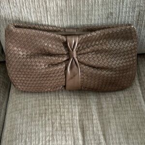 Morris MoskowitzElegant Brown Clutch with Woven Texture and Unique Design